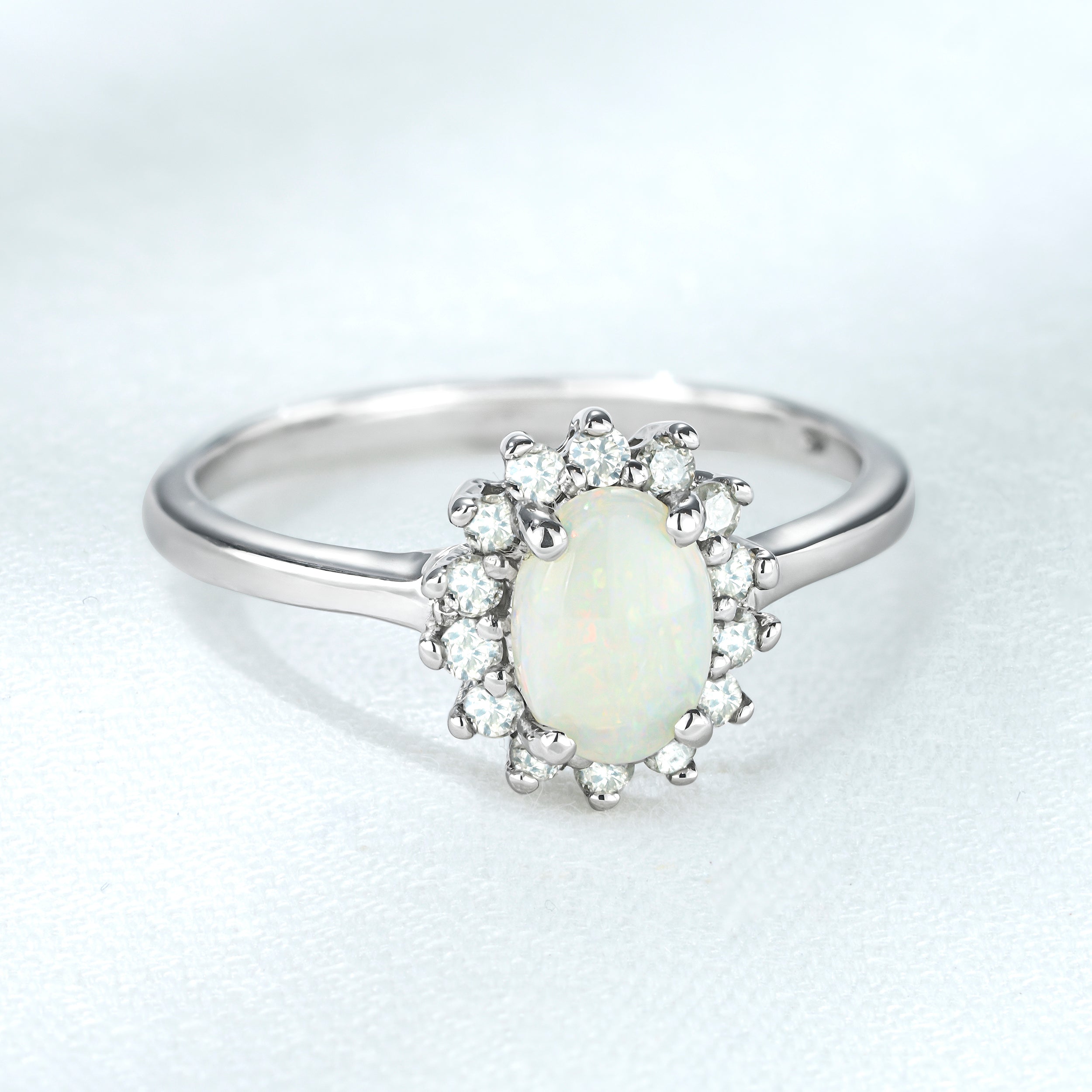 Opal 7 x 5mm And Diamond 925 Sterling Silver Ring